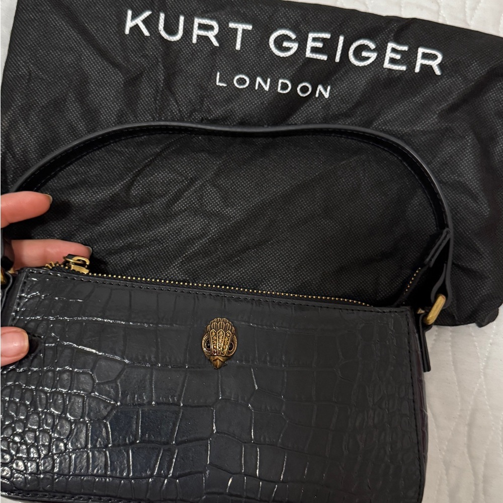 Kurt Geiger Black Croc-Embossed Clutch with Gold Detail
